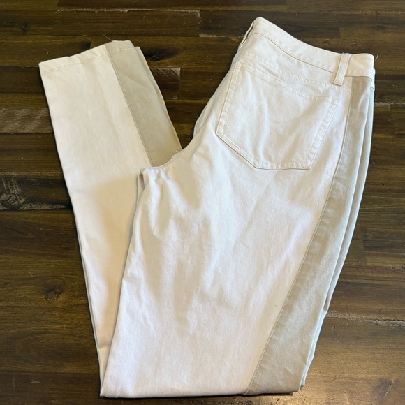 Eileen Fisher Color Block Side Stripe Bone Cream Tan Pants Cotton Coastal Clean - Picture 10 of 11